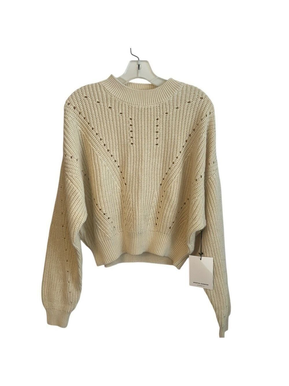 Spiritual Gangster Cream Cotton Cashmere Harper Women’s Cropped Sweater Size L - Picture 3 of 10